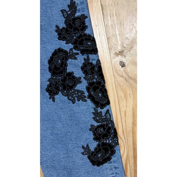 Express Women Floral Embroidered Boho Super High Rise Slim Denim Jeans Sz 10R - Picture 3 of 10
